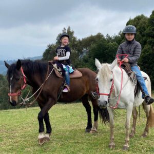 children having fun with a horseback riding experience from Bogota with Zebra fisgona